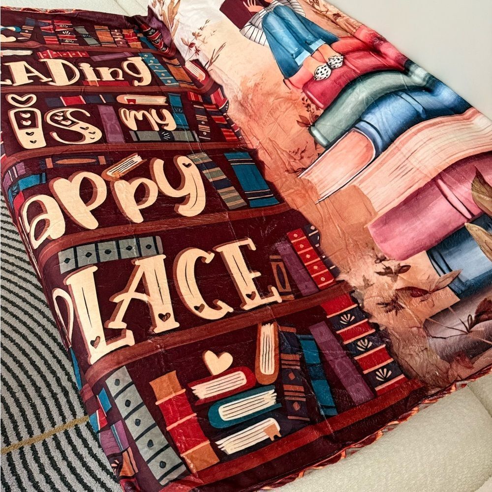 Cozy "Reading Is My Happy Place" Printed‎ Blanket, Super Soft, Warm, 50 x 60 - Picture 3 of 12